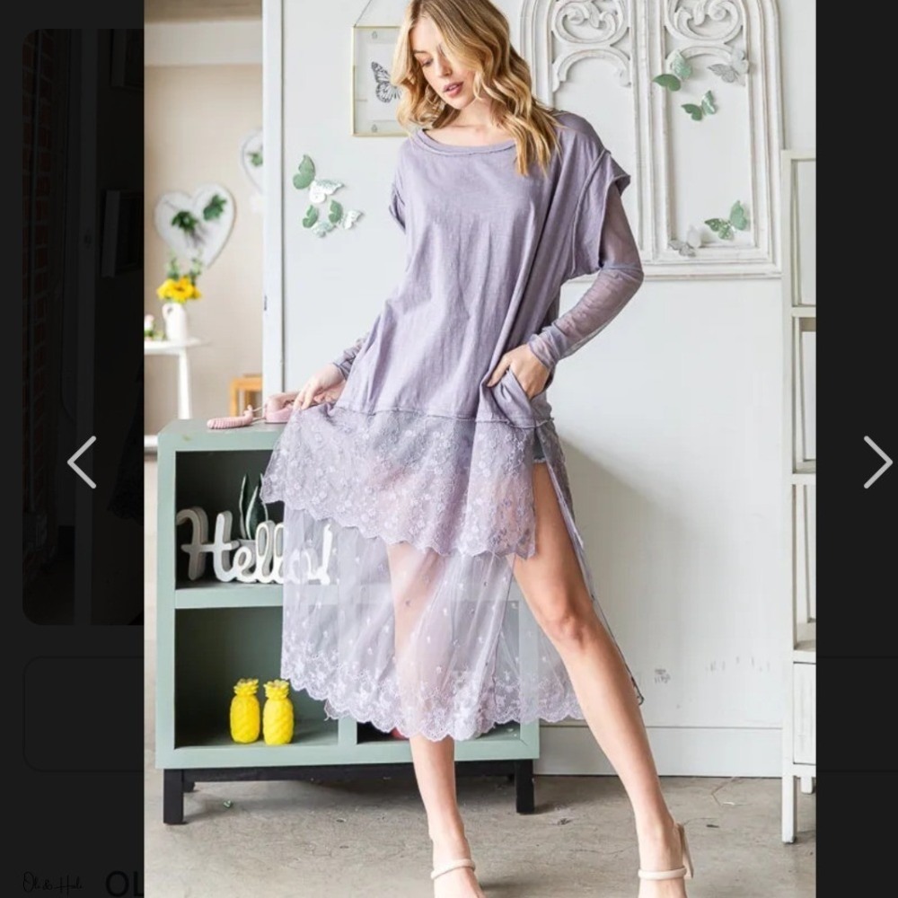 Oli & Hali Mineral Washed Layered Top Large Purple Boho Lace Mesh Romantic Fairy
